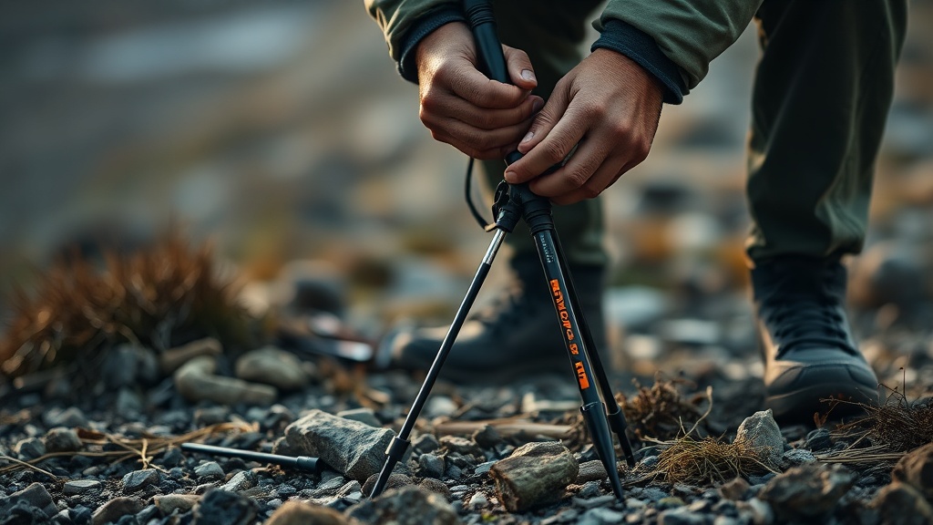 Field splinting a broken carbon trekking pole with tent stakes