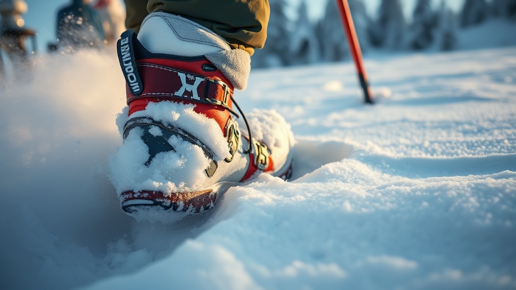 Preventing snow buildup under ski boots in deep powder