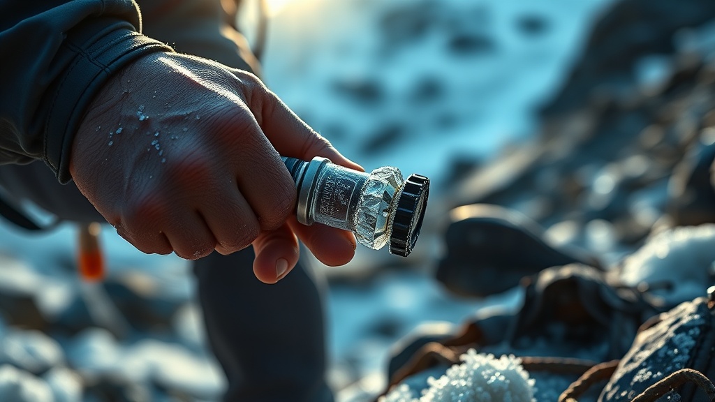 Unclogging a frozen Camelbak bite valve during a hike