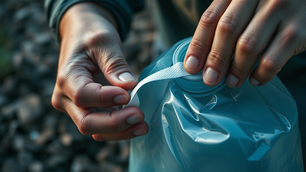 Repairing a split hydration bladder seam with duct tape