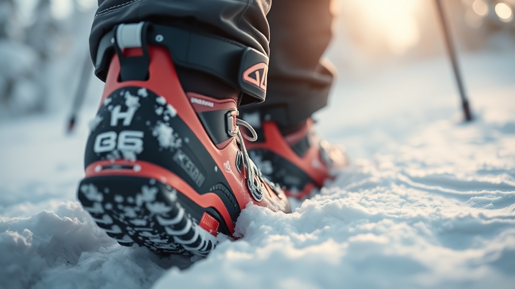 Preventing snow buildup under ski boots in deep powder